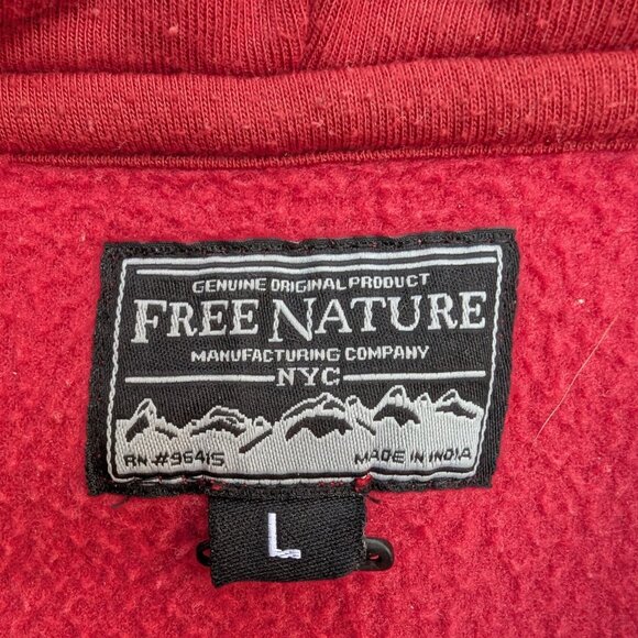 Free Nature Hoodie Men's L Red Geometric Fleece Quarter Zip Casual Long Sleeve - Picture 4 of 7